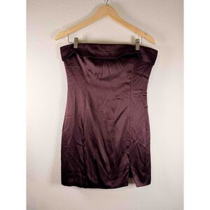 Altar'd State Plum Wine Satin Strapless Folded Neck Mini Dress NWT Size L
